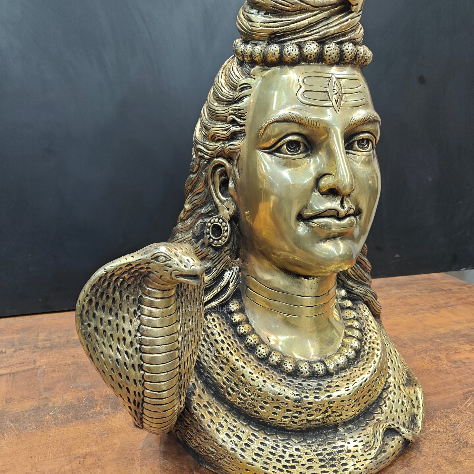 Brass Large Lord Shiva Head Bust With Moon and River Ganga 27 Inch - Image 6