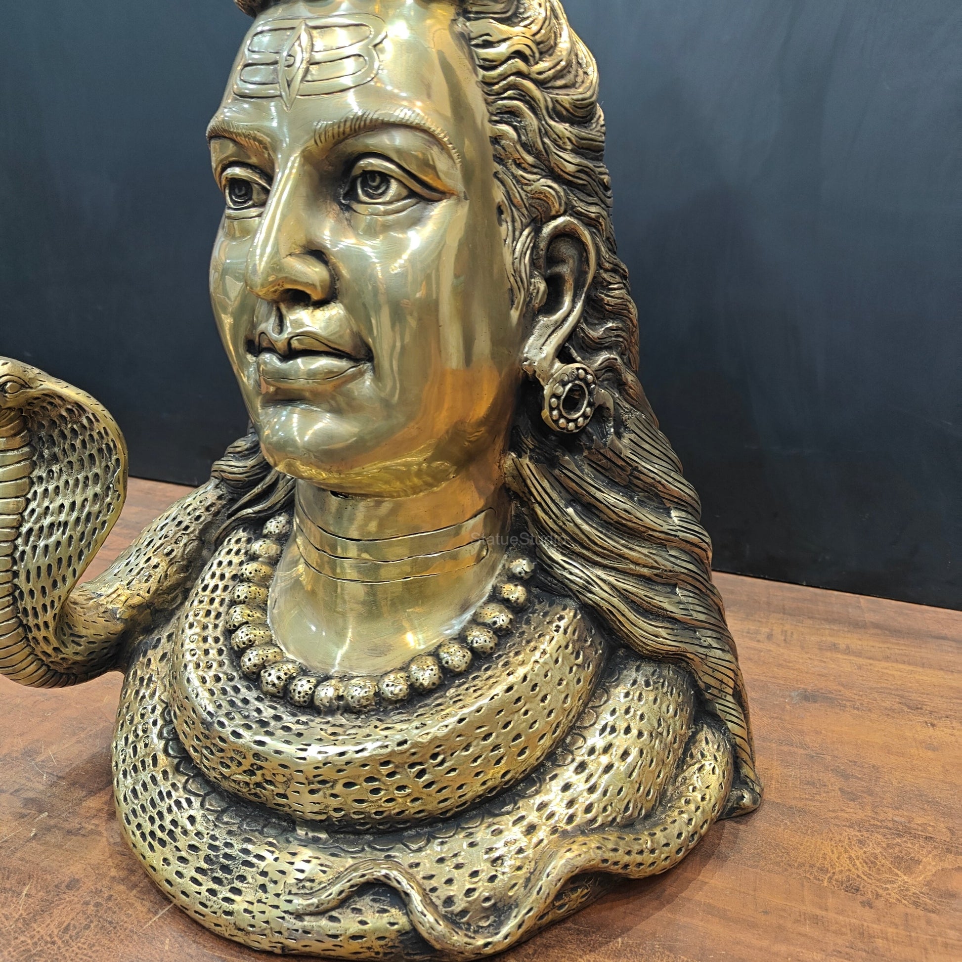 Brass Large Lord Shiva Head Bust With Moon and River Ganga 27 Inch - Image 7