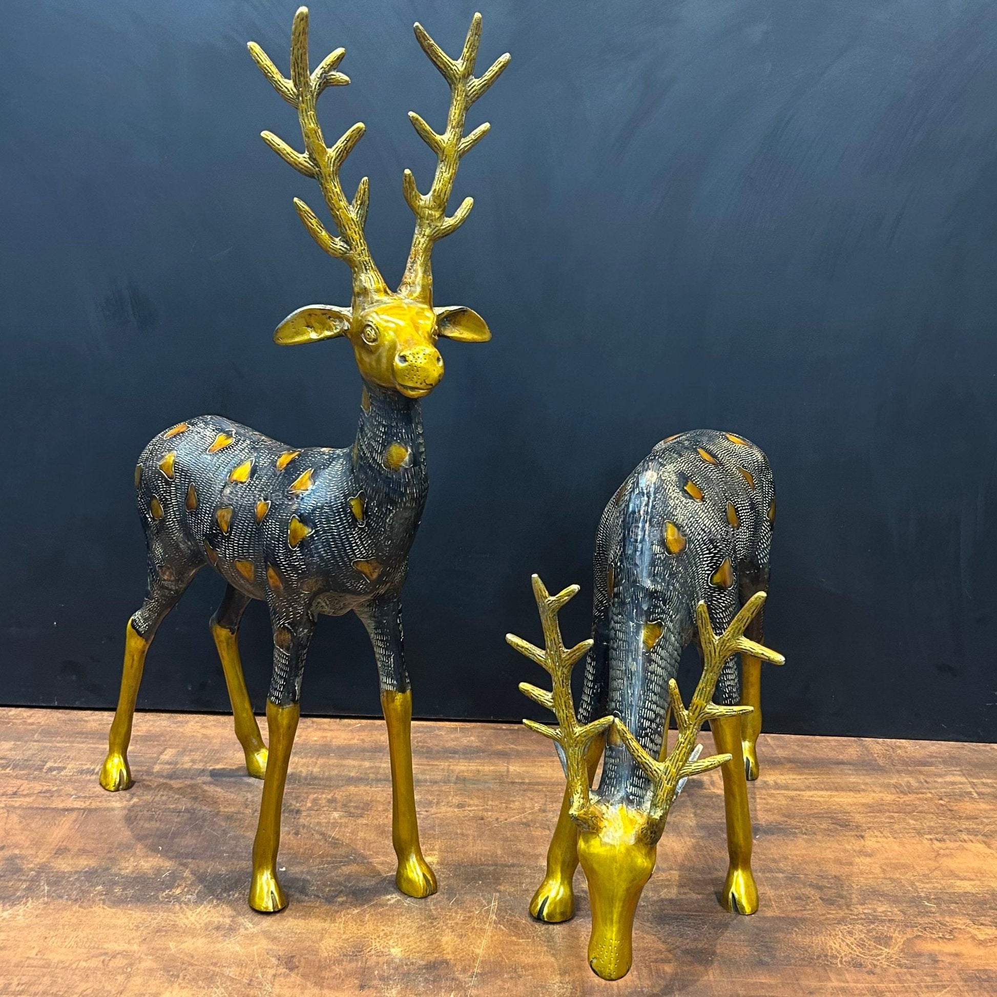 Brass Deer Pair Figurines Decorative Showpiece Antique Finish 27 Inches - Image 2