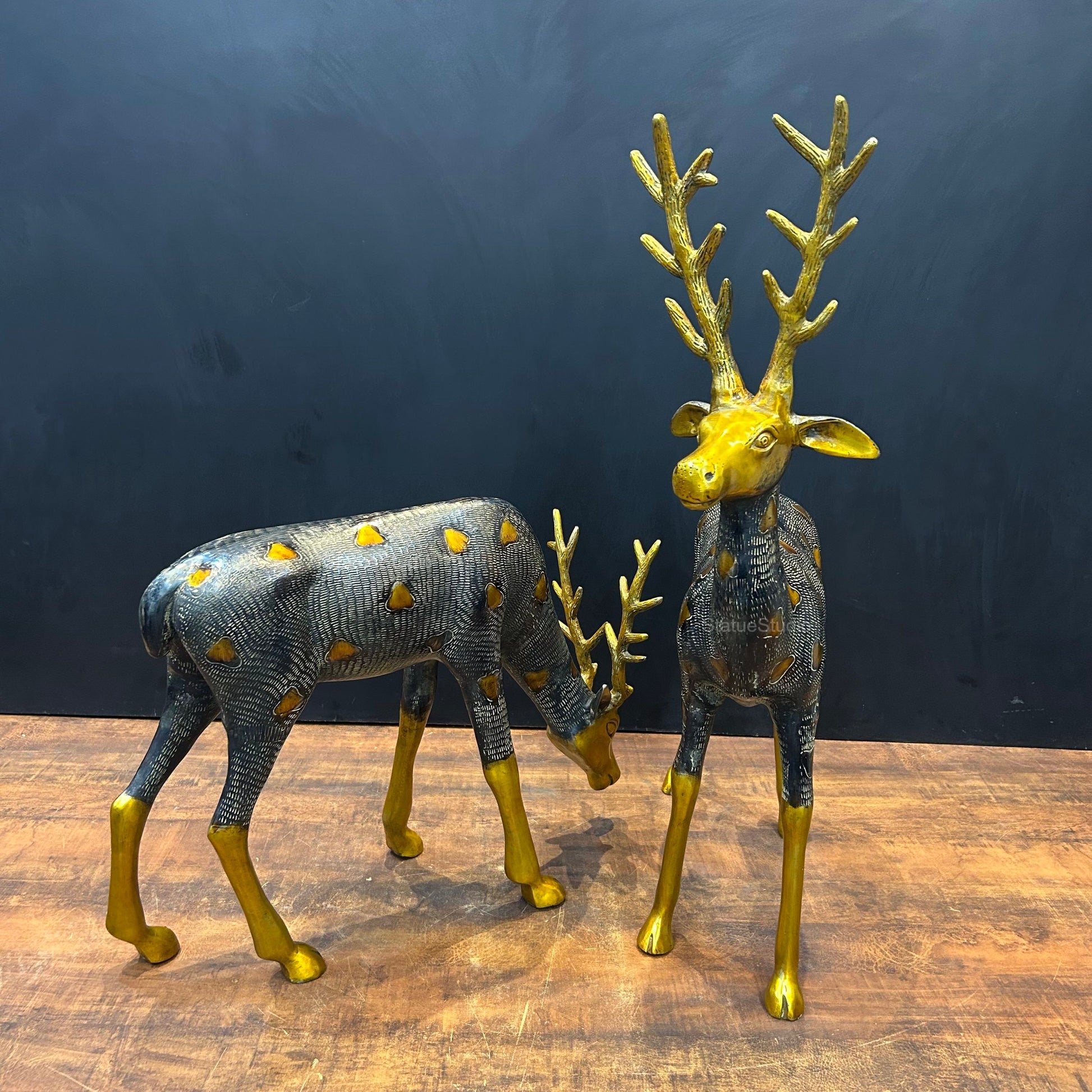 Brass Deer Pair Figurines Decorative Showpiece Antique Finish 27 Inches - Image 8