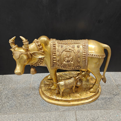 Brass Large Cow With Calf Lakshmi Ganesha Engraved 26 Inch by vendor-unknown - Spiritual (View 4)