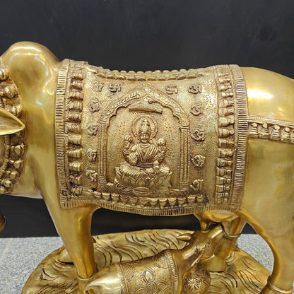 Brass Large Cow With Calf Lakshmi Ganesha Engraved 26 Inch by vendor-unknown - Spiritual (View 2)
