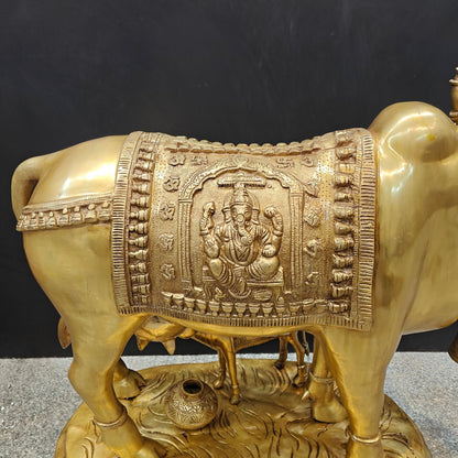 Brass Large Cow With Calf Lakshmi Ganesha Engraved 26 Inch by vendor-unknown - Spiritual (View 8)