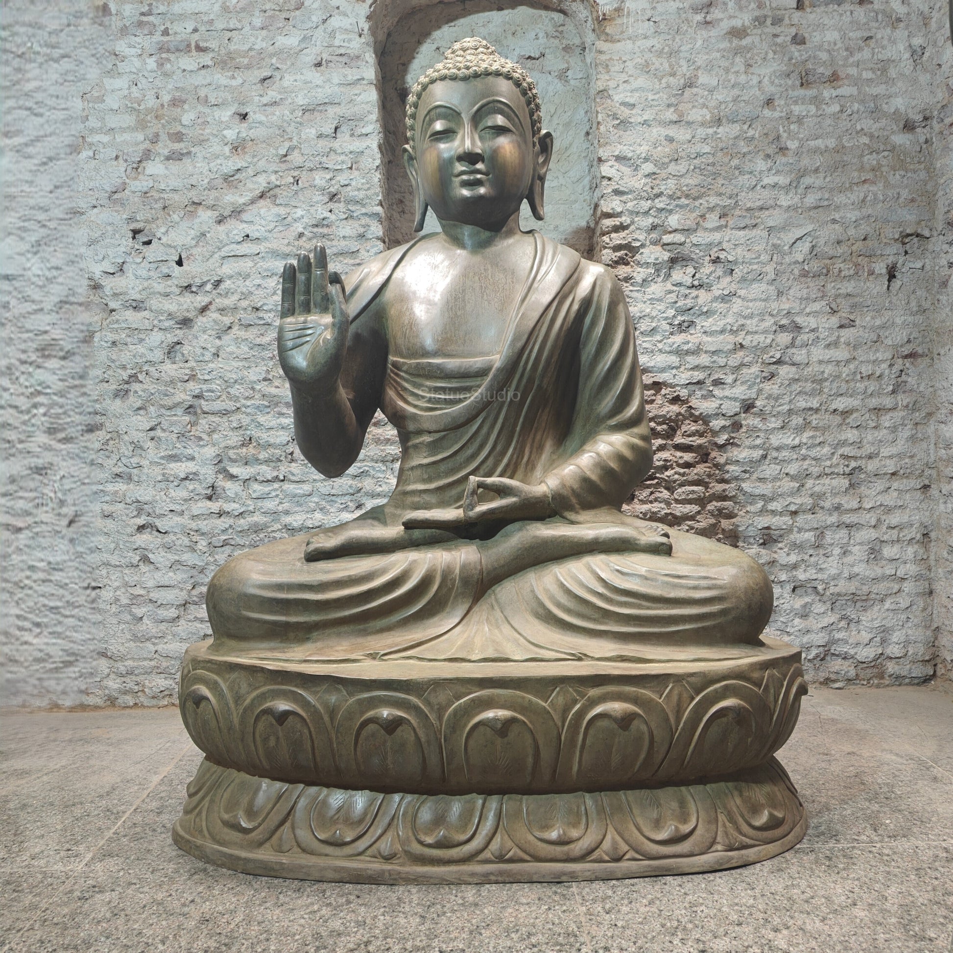 Brass Very Large Blessing Buddha Statue For Home Garden Decor 6 Feet - Image 4