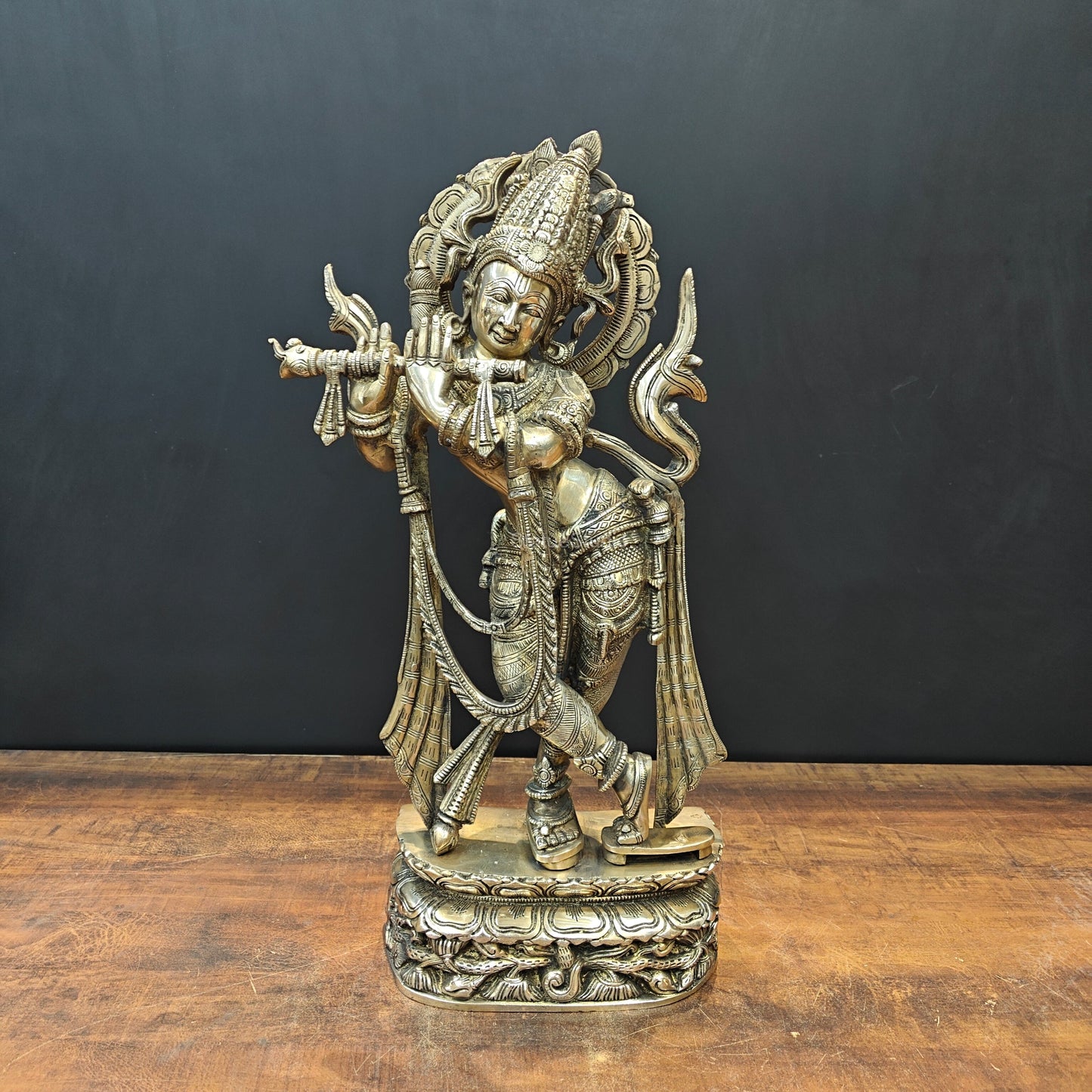 Brass Krishna Statue Playing Flute 2 Feet