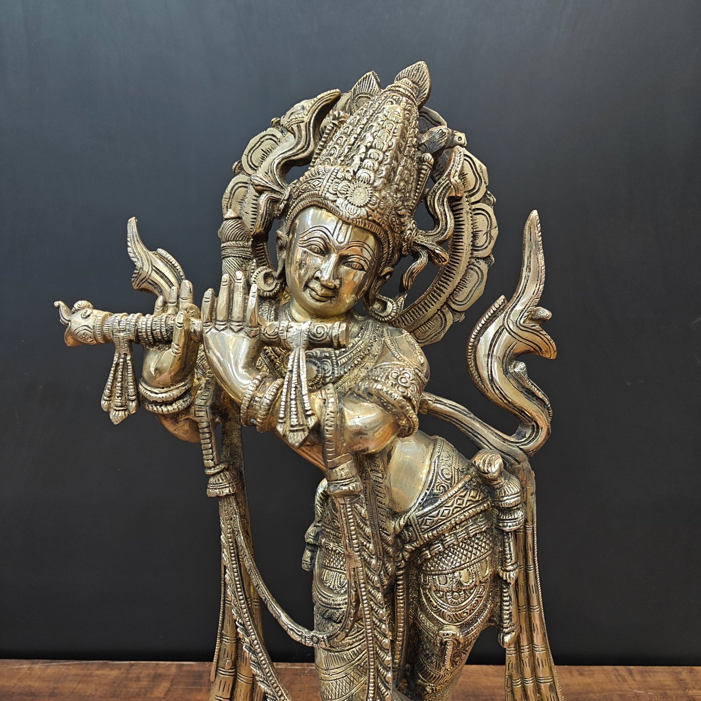 Brass Krishna Statue Playing Flute 2 Feet