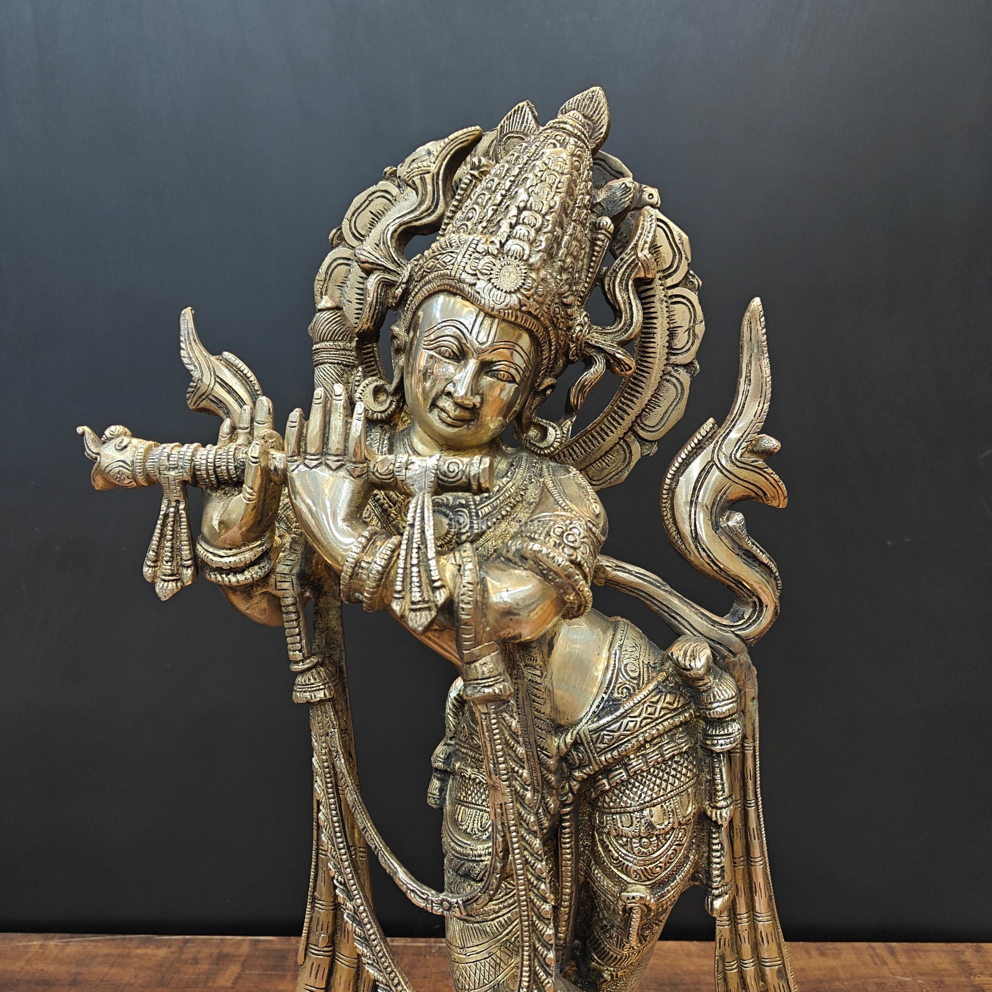 Brass Krishna Statue Playing Flute 2 Feet - Image 2