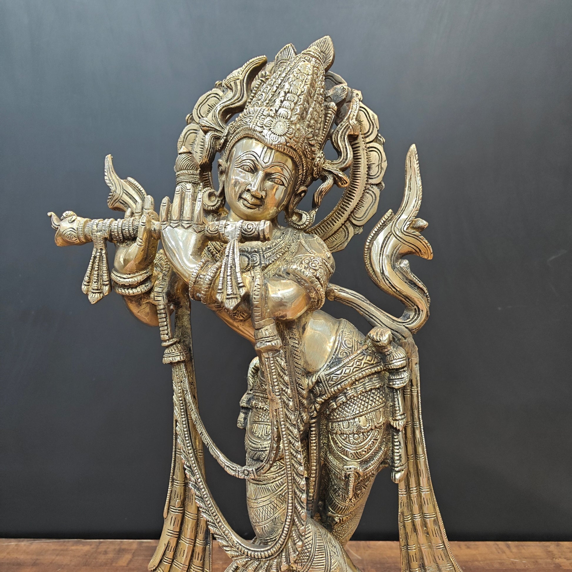 Brass Krishna Statue Playing Flute 2 Feet - Image 4