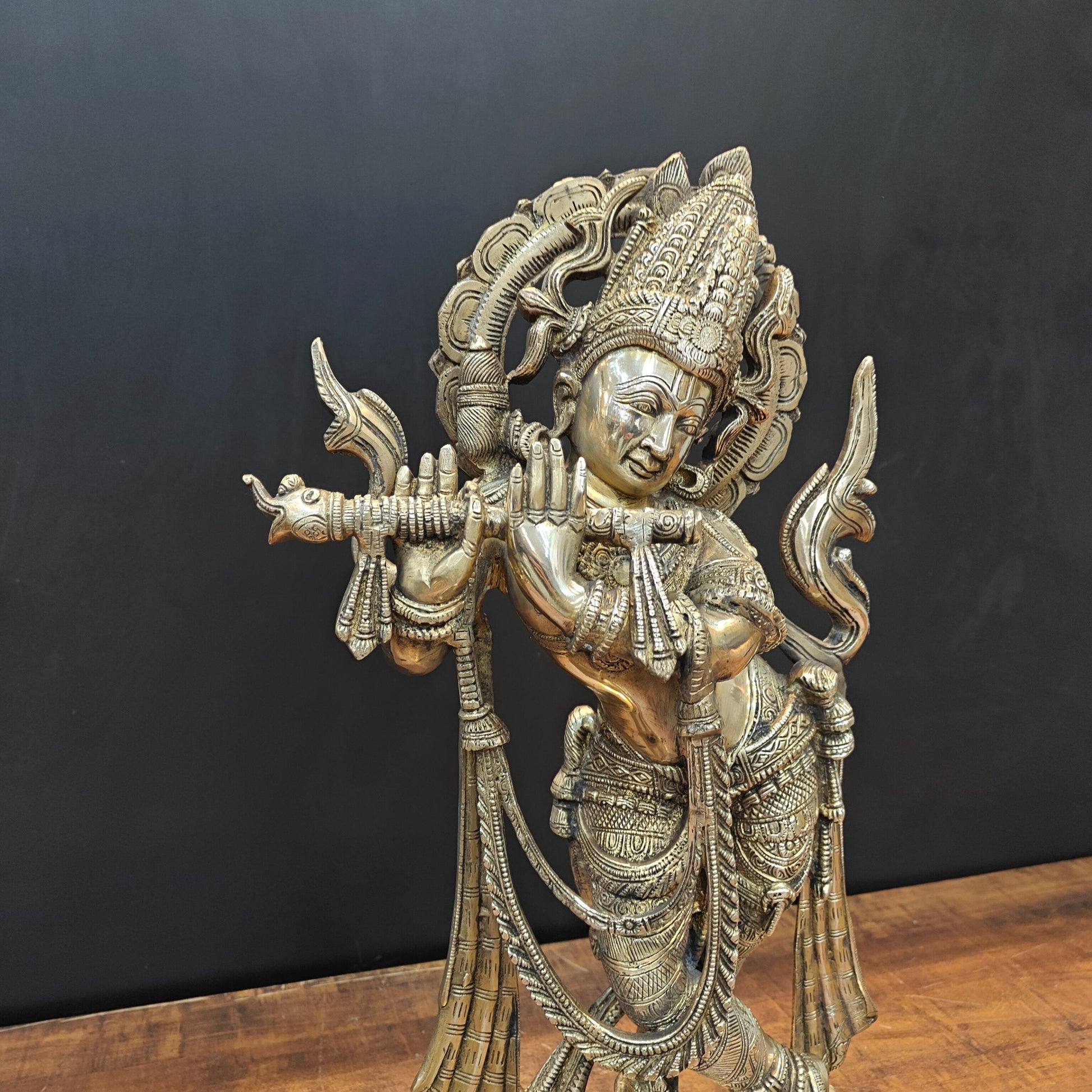 Brass Krishna Statue Playing Flute 2 Feet - Image 6