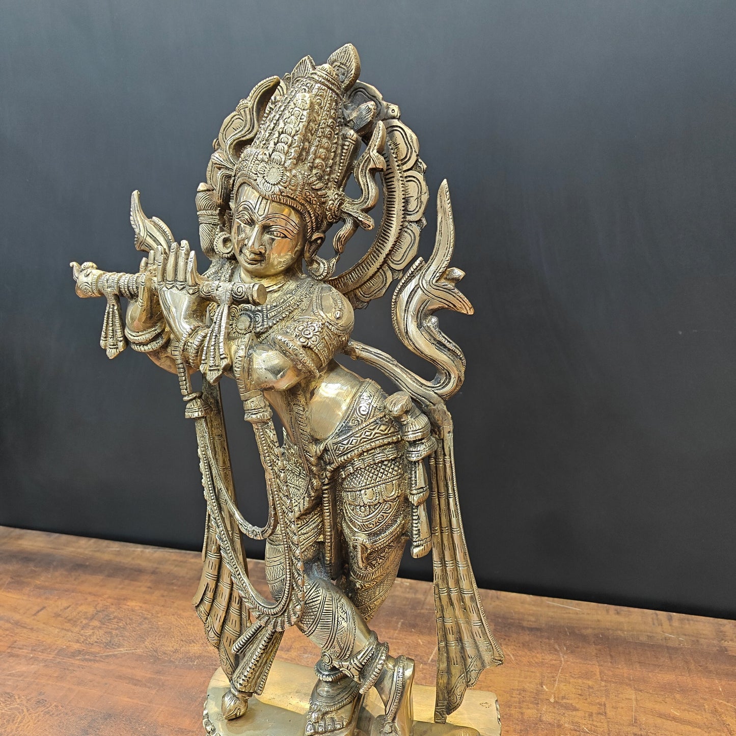 Brass Krishna Statue Playing Flute 2 Feet