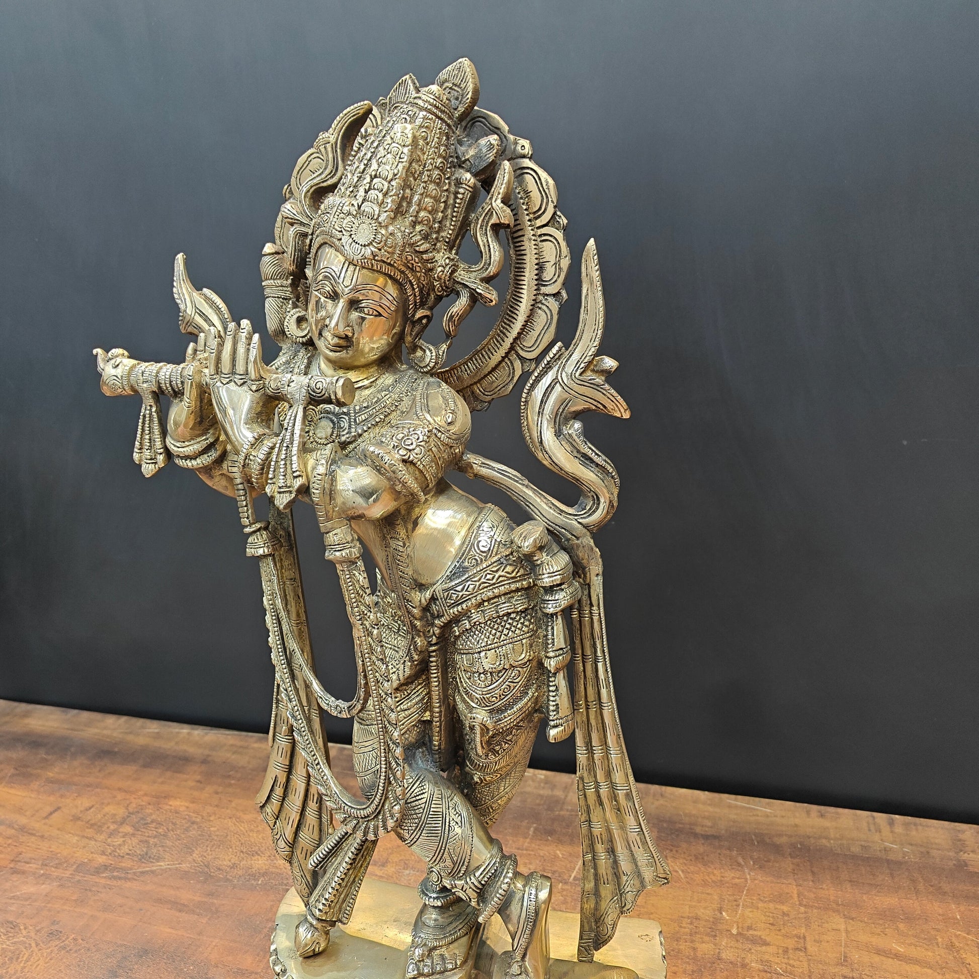 Brass Krishna Statue Playing Flute 2 Feet - Image 7