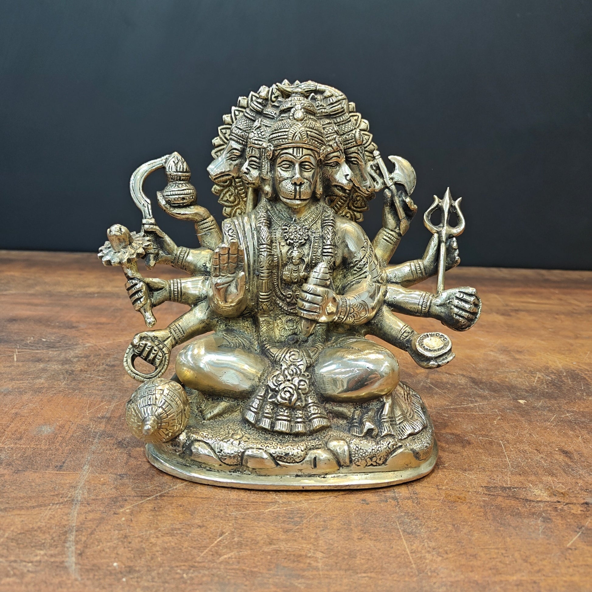 Brass Superfine Panchmukhi Hanuman Statue 8 Inch - Image 3