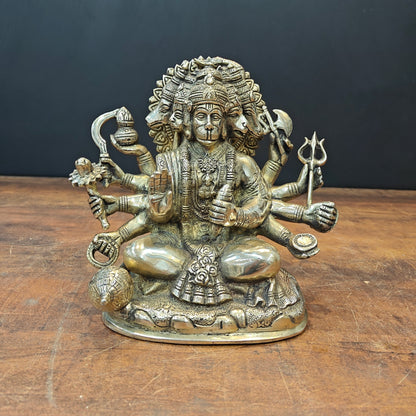 Brass Superfine Panchmukhi Hanuman Statue 8 Inch by vendor-unknown - Hindu Gods (View 3)