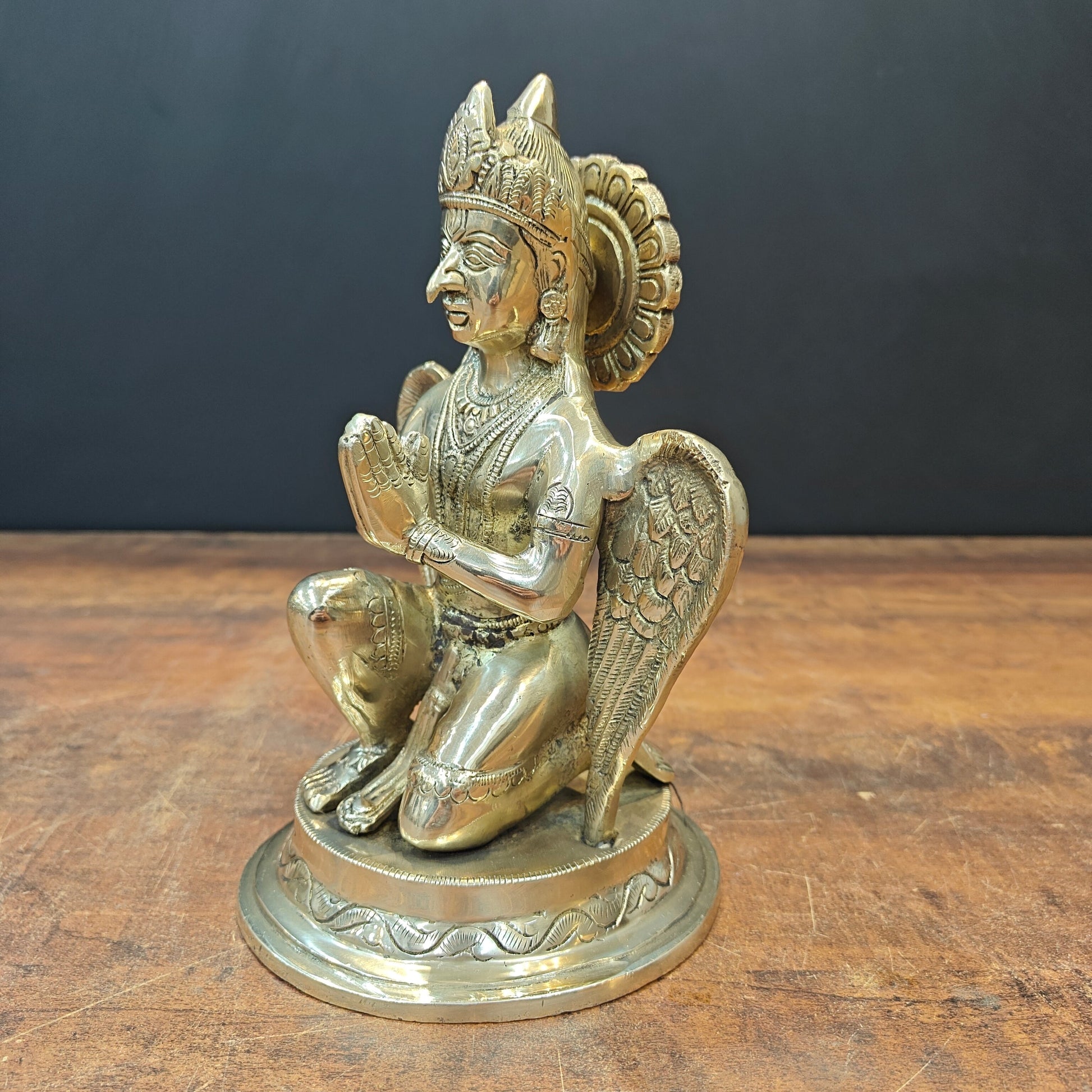 Brass Garuda Statue Vishnu Vahana 9 Inch - Image 5