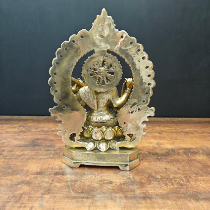 Brass Goddess Saraswati Idol Sitting On Lotus Pedastal 16 Inches by vendor-unknown - Hindu Gods (View 9)