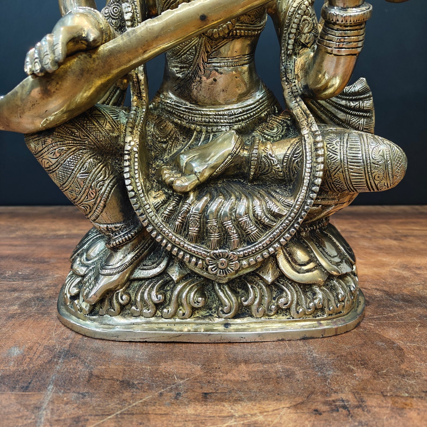 Brass Goddess Saraswati Statue Playing Veena 16 Inch
