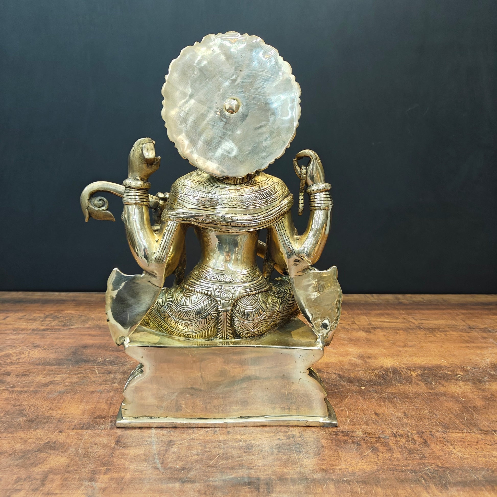 Brass Goddess Saraswati Statue Playing Veena 16 Inch - Image 8