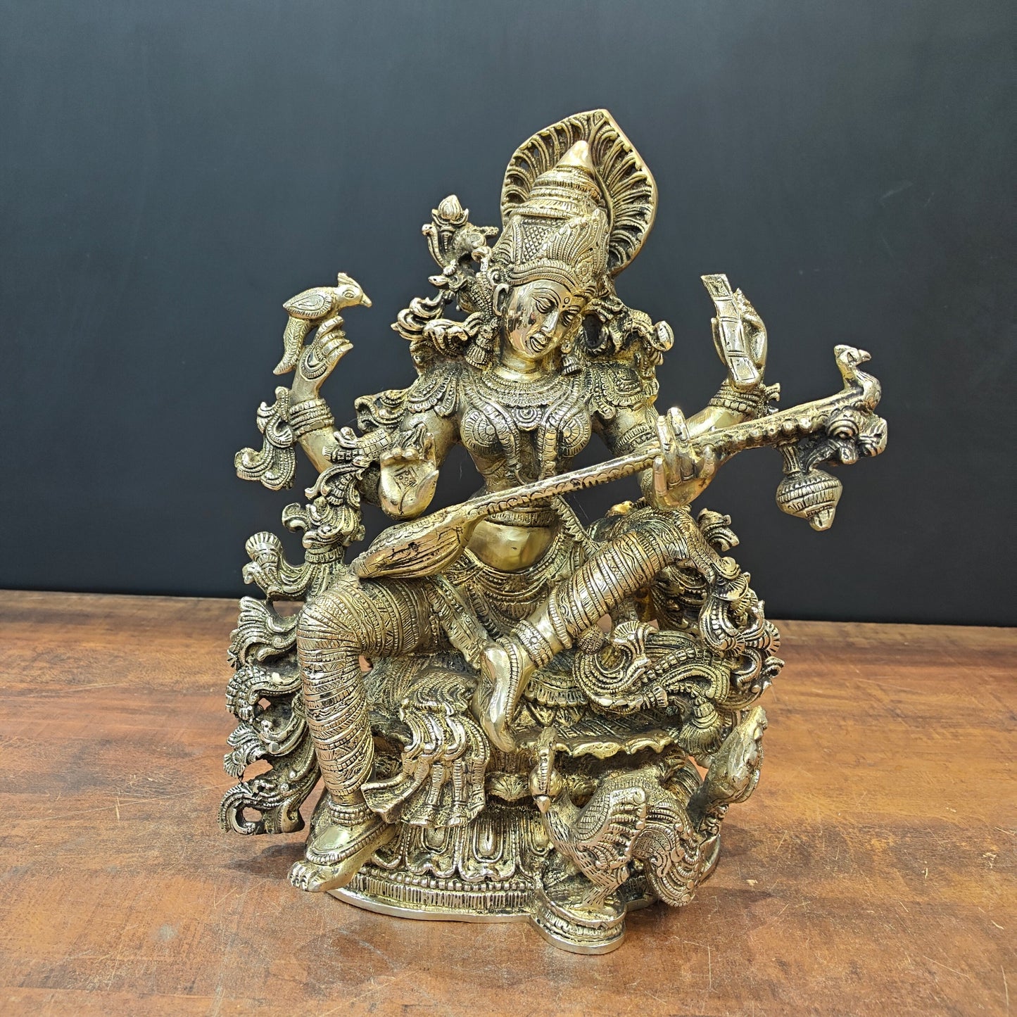 Brass Goddess Saraswati Idol Divine Sculpture 16 Inches