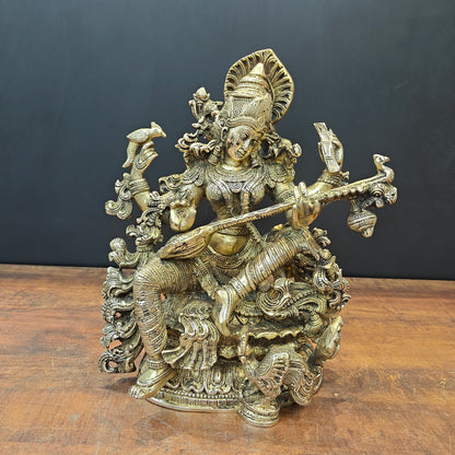 Brass Goddess Saraswati Idol Divine Sculpture 16 Inches by vendor-unknown - Hindu Gods (View 4)