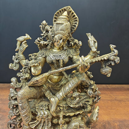Brass Goddess Saraswati Idol Divine Sculpture 16 Inches by vendor-unknown - Hindu Gods (View 2)