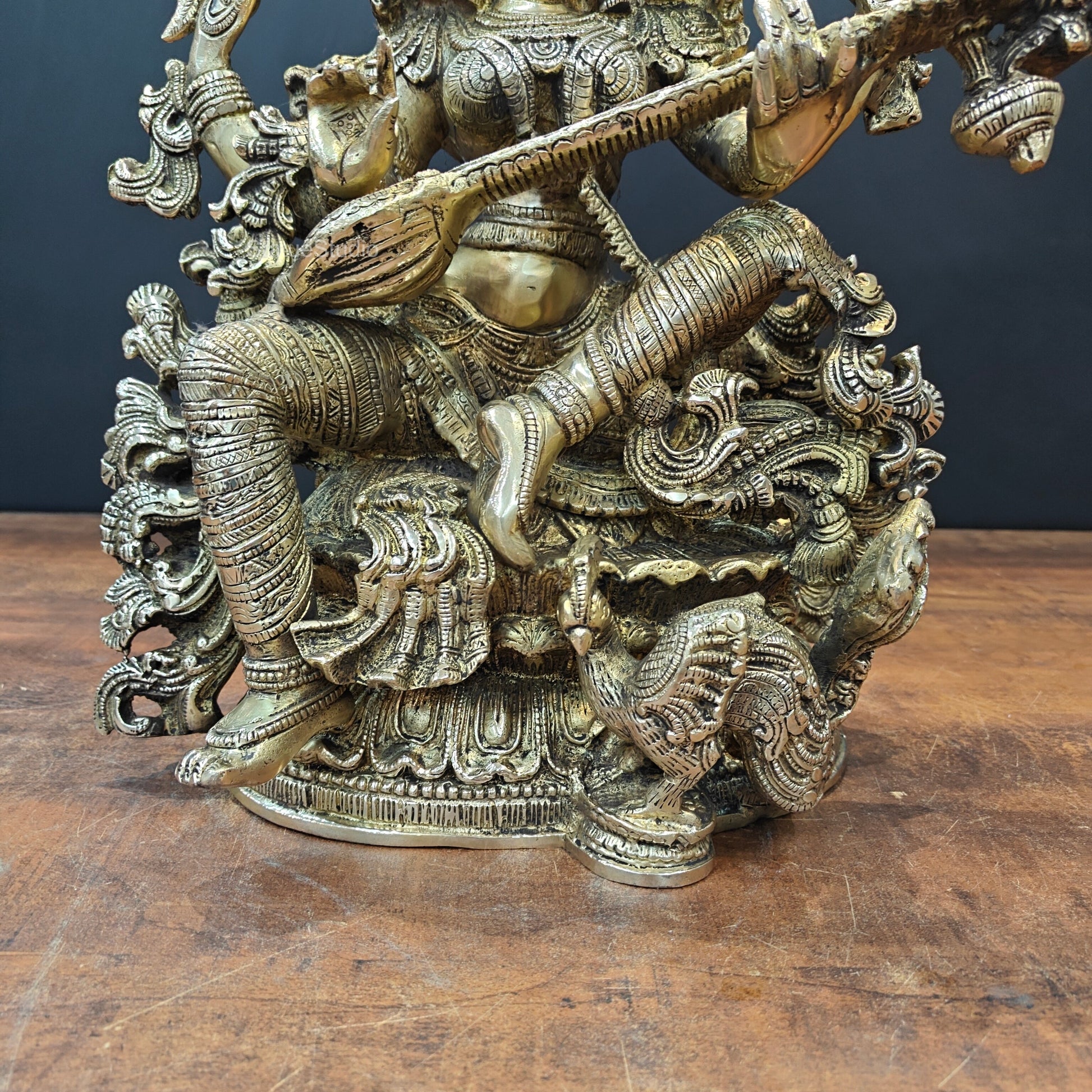 Brass Goddess Saraswati Idol Divine Sculpture 16 Inches - Image 10