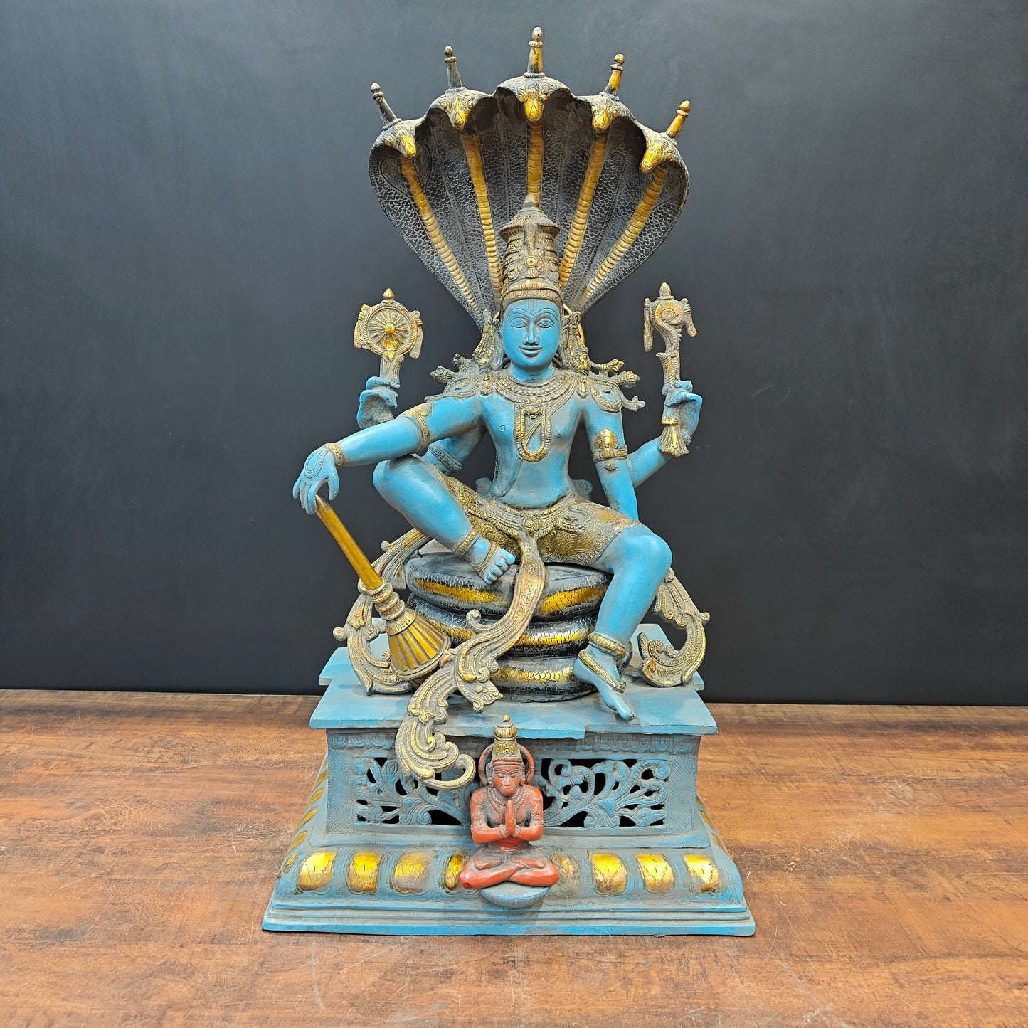 Brass Large Exclusive Vishnu Idol Seated on Sheshnaag Antique Finish 2.5 Feet