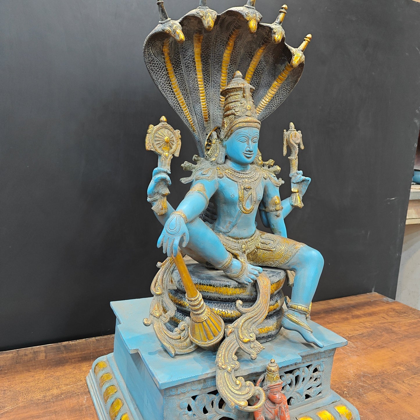 Brass Large Exclusive Vishnu Idol Seated on Sheshnaag Antique Finish 2.5 Feet