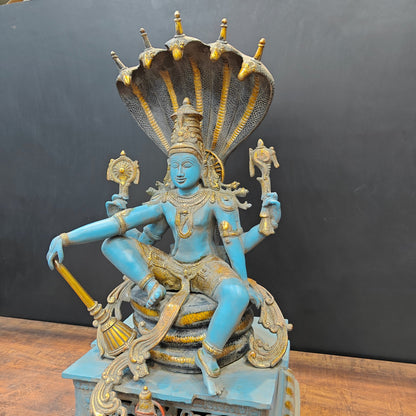 Brass Large Exclusive Vishnu Idol Seated on Sheshnaag Antique Finish 2.5 Feet by vendor-unknown - Hindu Gods (View 5)