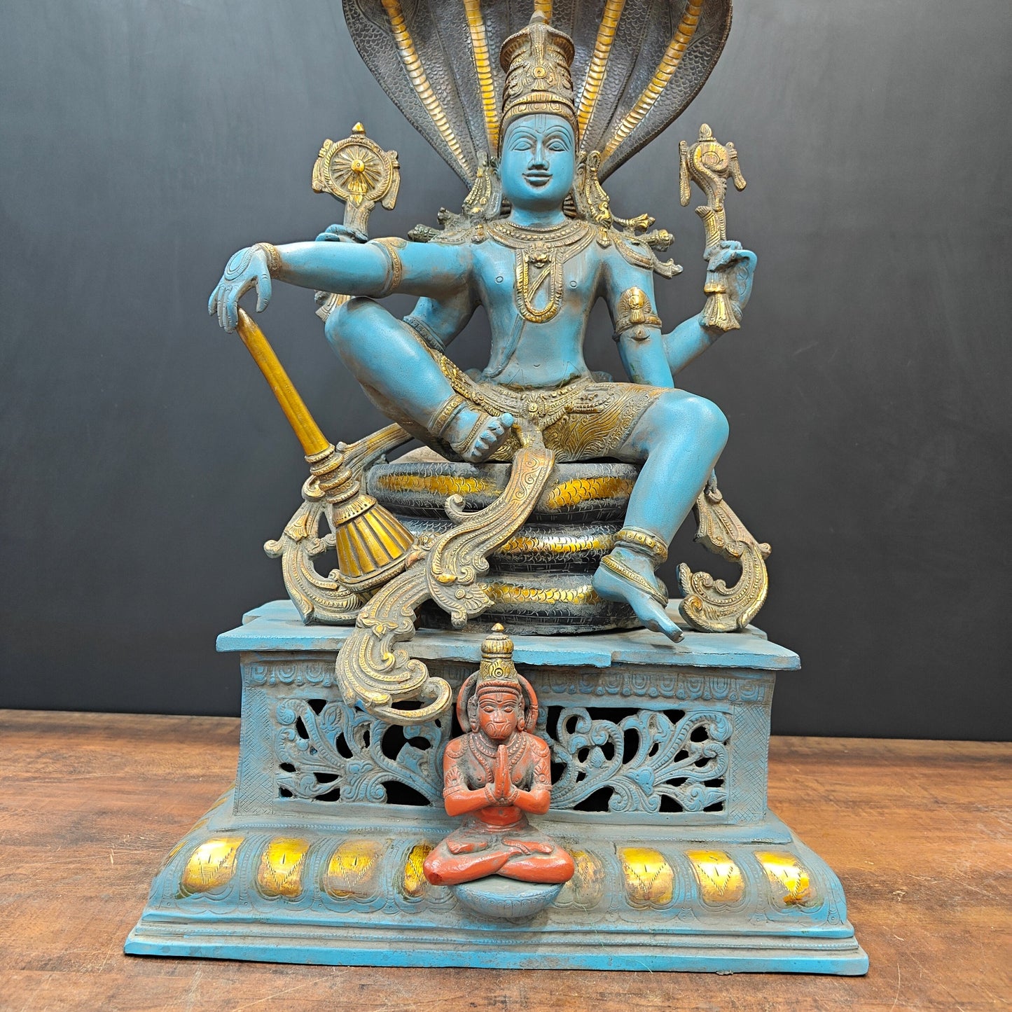 Brass Large Exclusive Vishnu Idol Seated on Sheshnaag Antique Finish 2.5 Feet
