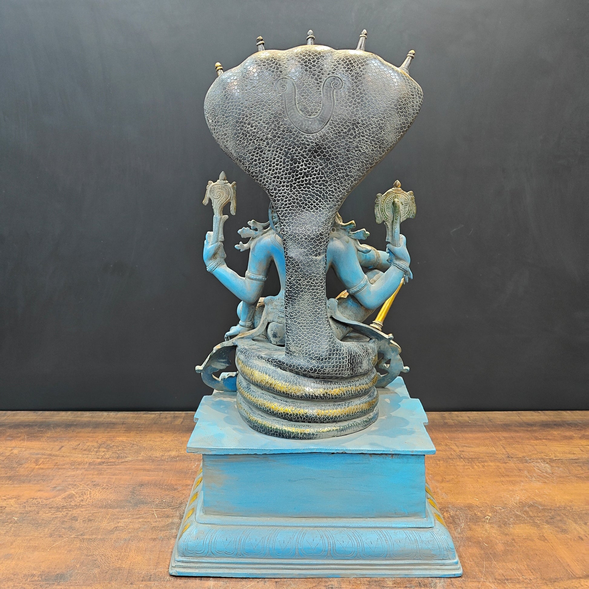 Brass Large Exclusive Vishnu Idol Seated on Sheshnaag Antique Finish 2.5 Feet - Image 9