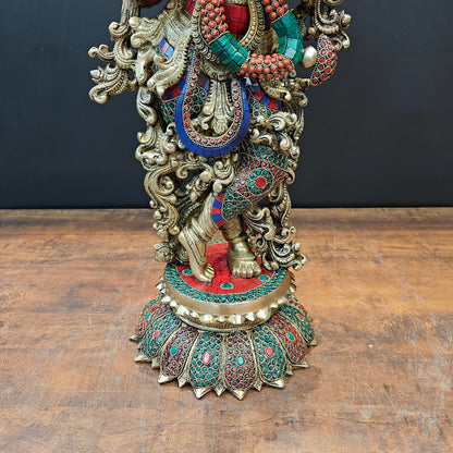 Brass Lord Krishna Statue With Stone Work 27 Inches by vendor-unknown - Hindu Gods (View 6)