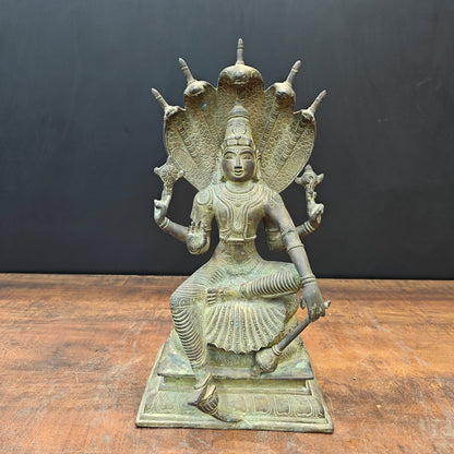 Brass Vishnu Statue Seated on Sheshnaag Antique Finish 16 Inch by vendor-unknown - Hindu Gods (View 3)