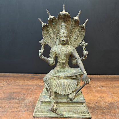 Brass Vishnu Statue Seated on Sheshnaag Antique Finish 16 Inch by vendor-unknown - Hindu Gods (View 5)