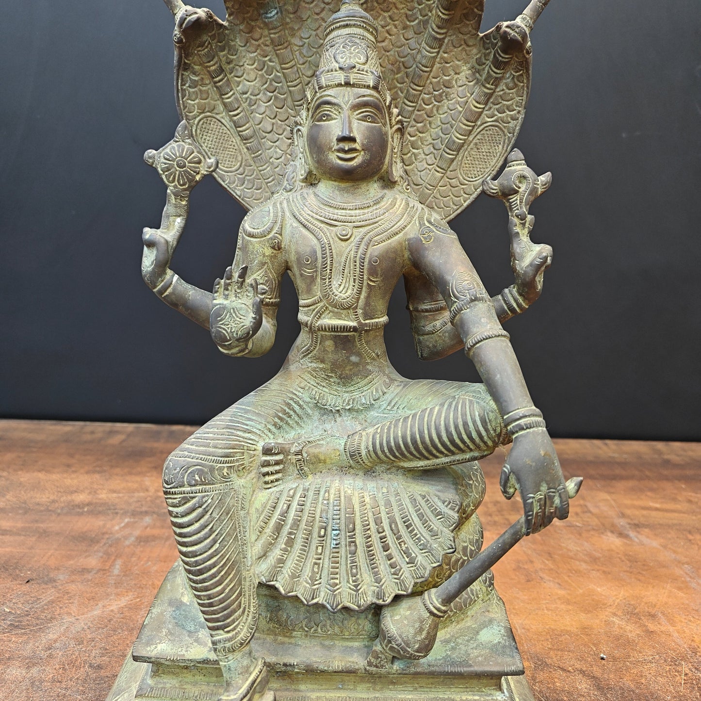 Brass Vishnu Statue Seated on Sheshnaag Antique Finish 16 Inch