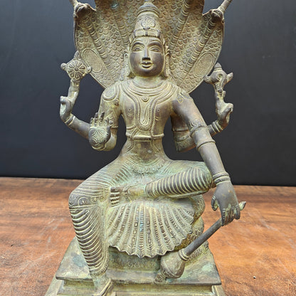 Brass Vishnu Statue Seated on Sheshnaag Antique Finish 16 Inch by vendor-unknown - Hindu Gods (View 2)