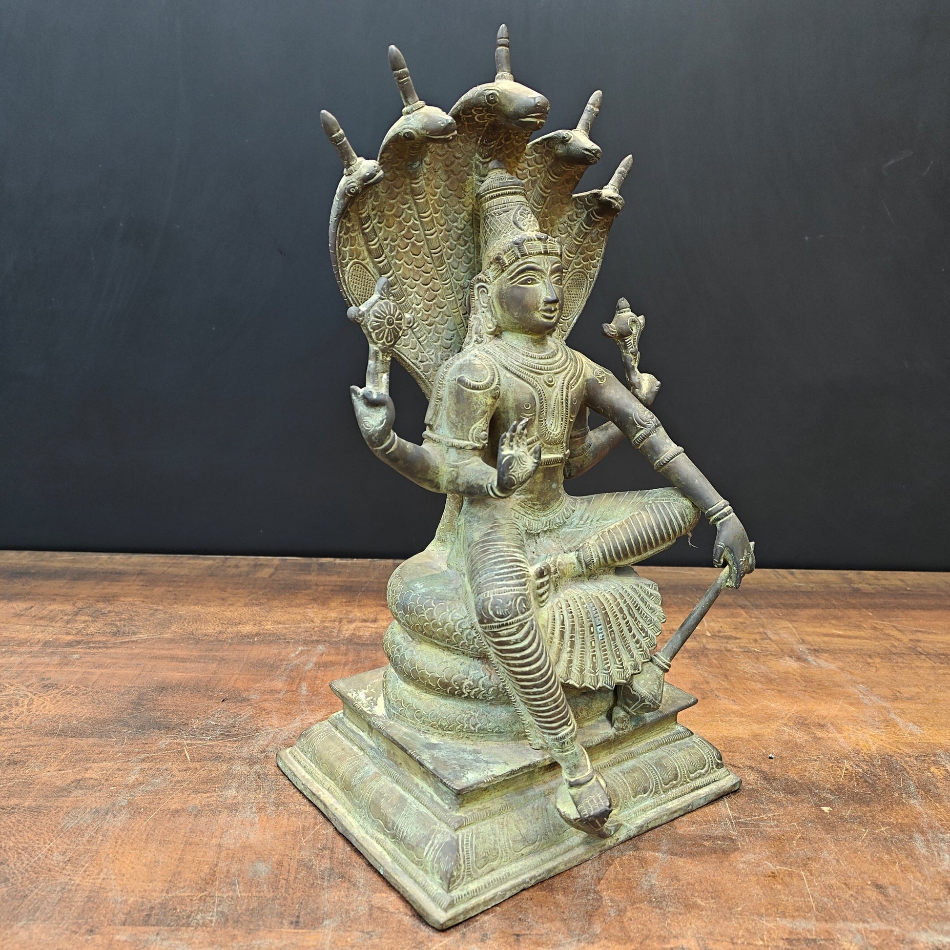 Brass Vishnu Statue Seated on Sheshnaag Antique Finish 16 Inch - Image 6