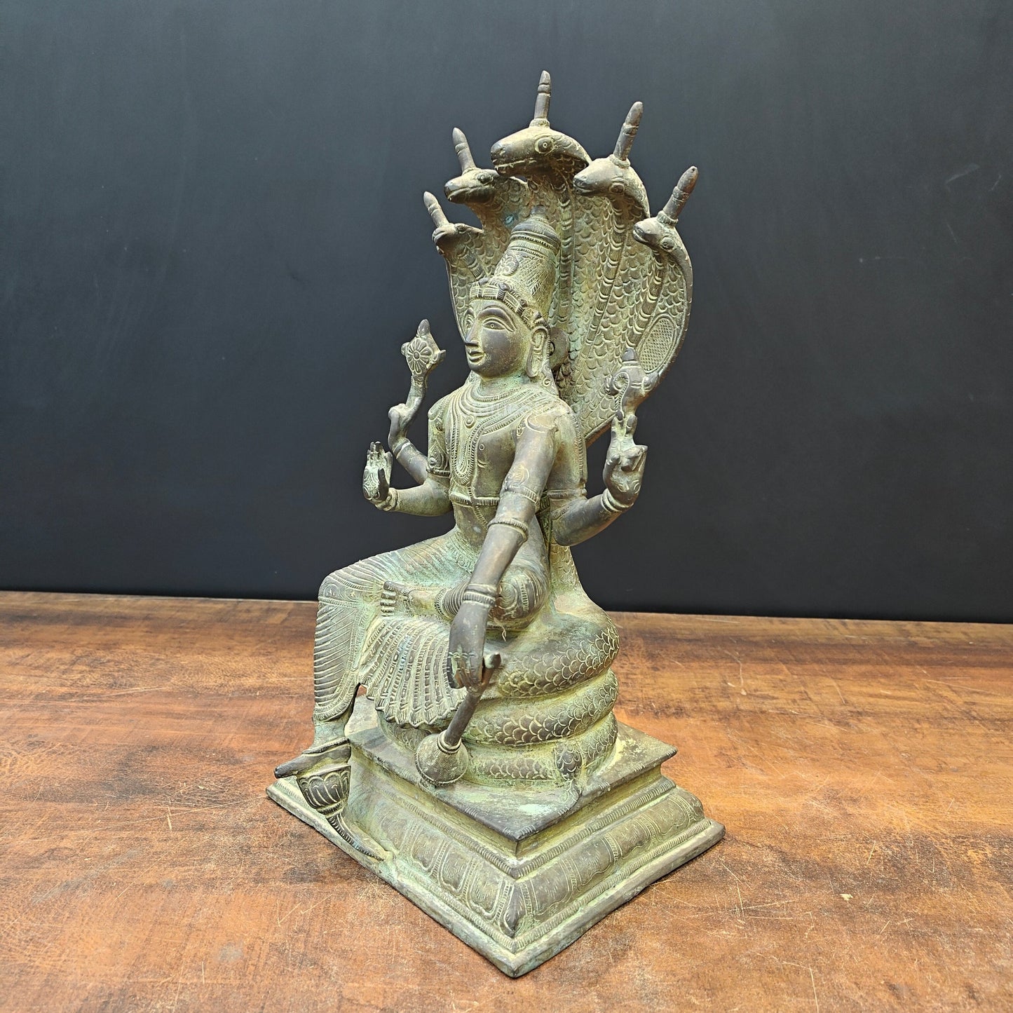 Brass Vishnu Statue Seated on Sheshnaag Antique Finish 16 Inch