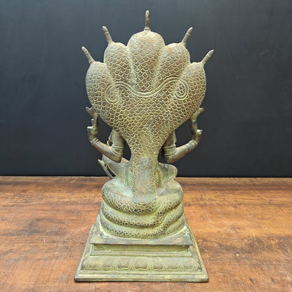 Brass Vishnu Statue Seated on Sheshnaag Antique Finish 16 Inch by vendor-unknown - Hindu Gods (View 9)
