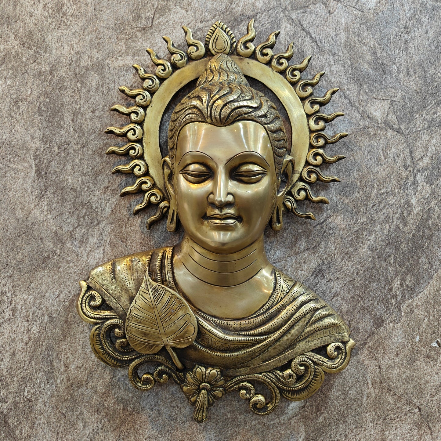 Brass Buddha Bust Wall Hanging For Home Decor 15 Inch