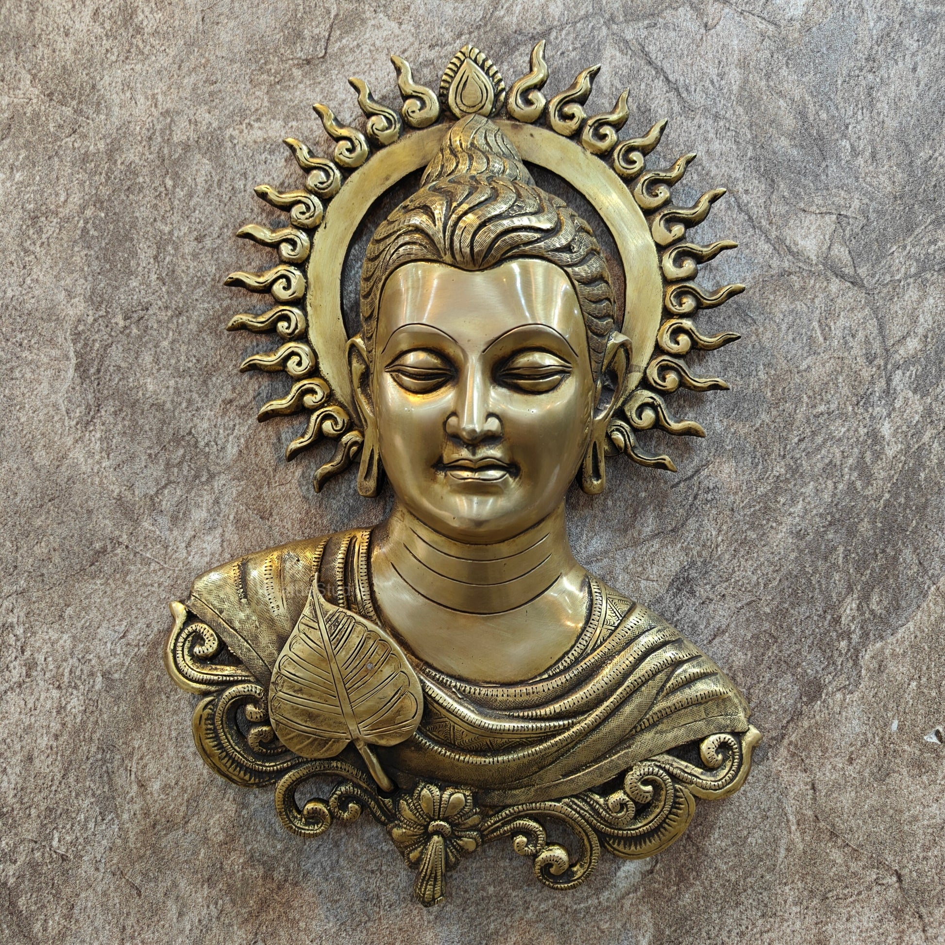 Brass Buddha Bust Wall Hanging For Home Decor 15 Inch - Image 3