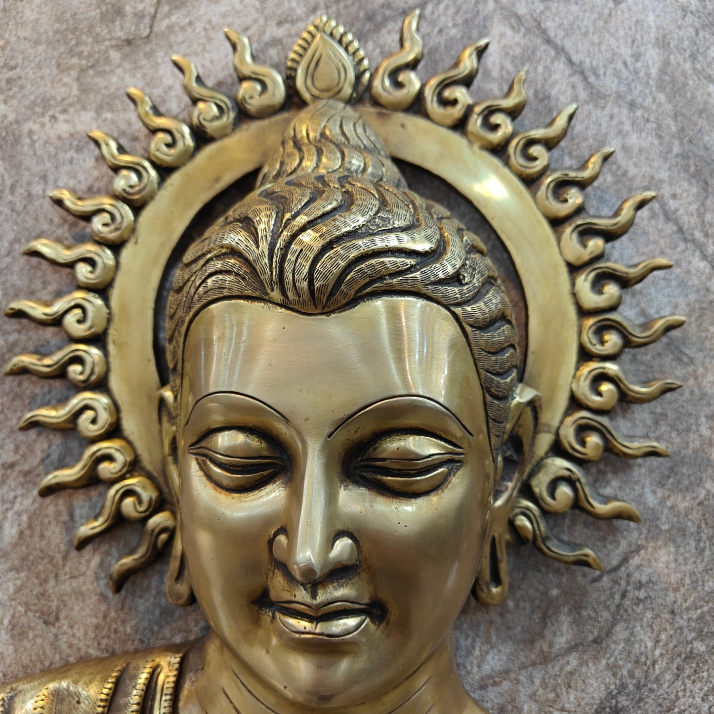 Brass Buddha Bust Wall Hanging For Home Decor 15 Inch