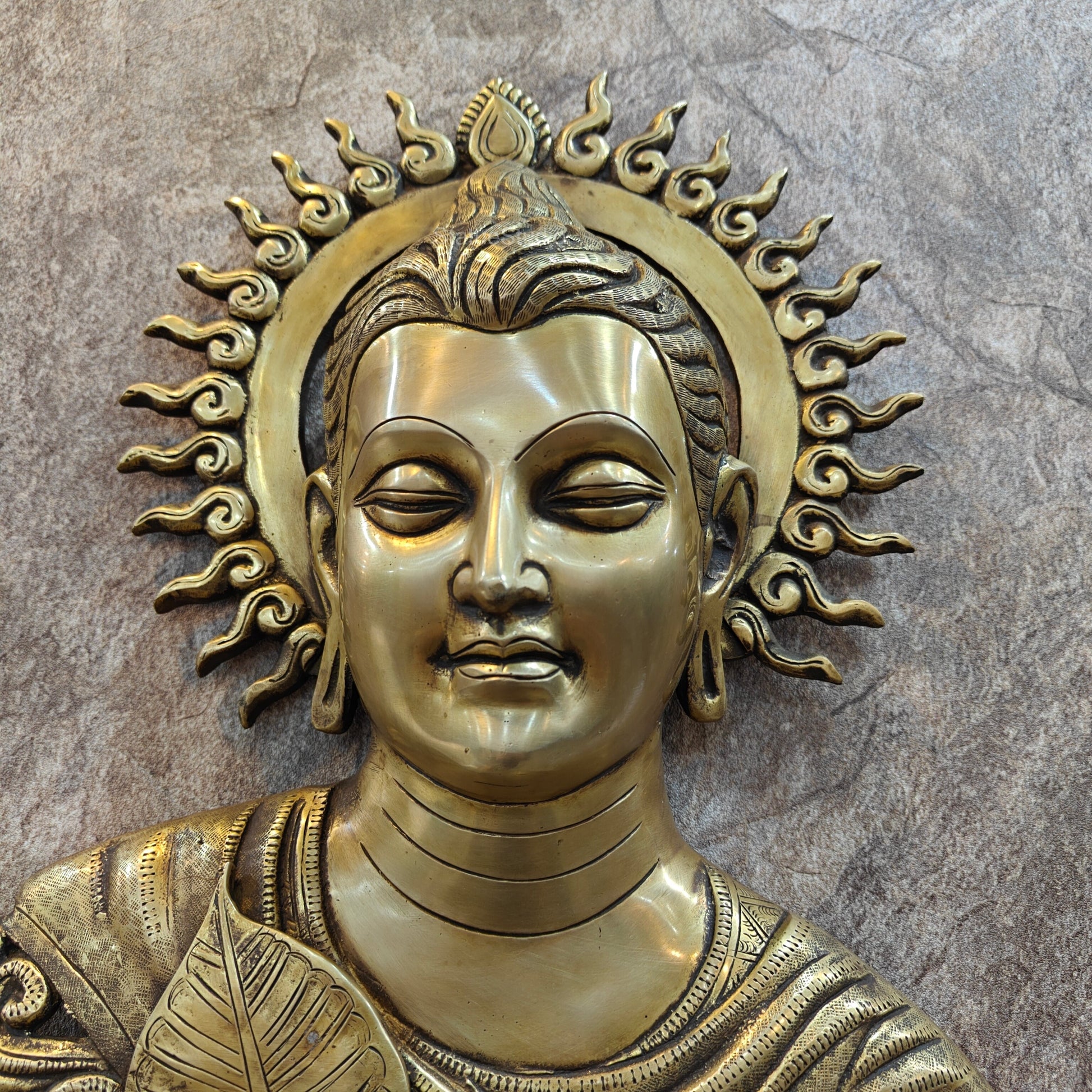 Brass Buddha Bust Wall Hanging For Home Decor 15 Inch - Image 2