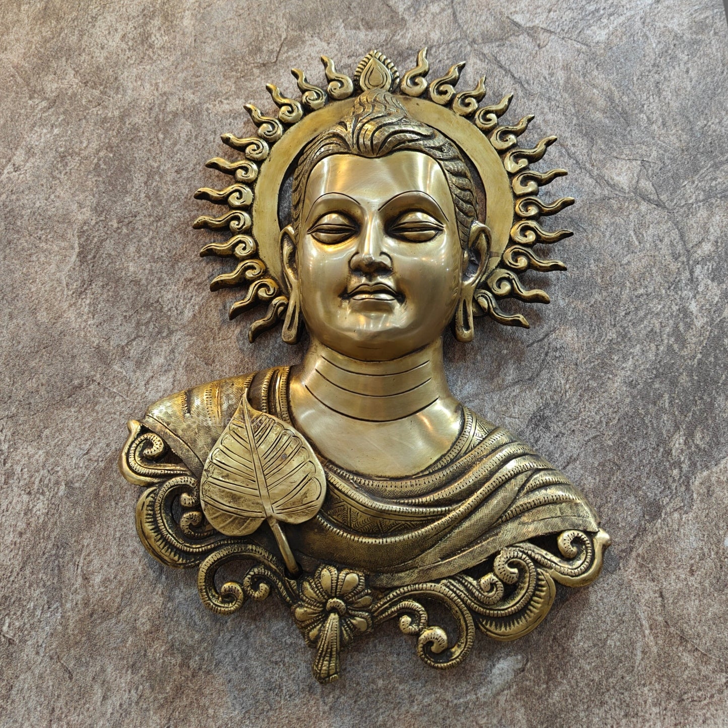Brass Buddha Bust Wall Hanging For Home Decor 15 Inch