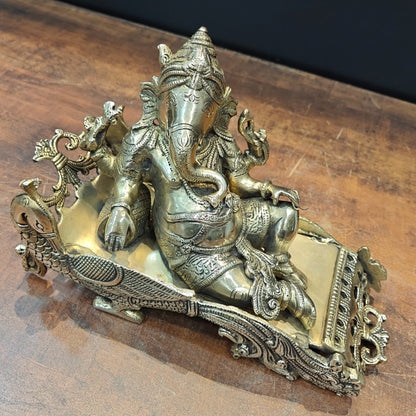 Brass Ganesha Idol Resting On Peacock Singhasan 10 Inch by vendor-unknown - Hindu Gods (View 2)