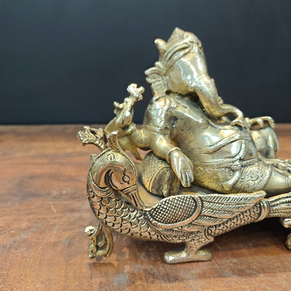 Brass Ganesha Idol Resting On Peacock Singhasan 10 Inch by vendor-unknown - Hindu Gods (View 4)