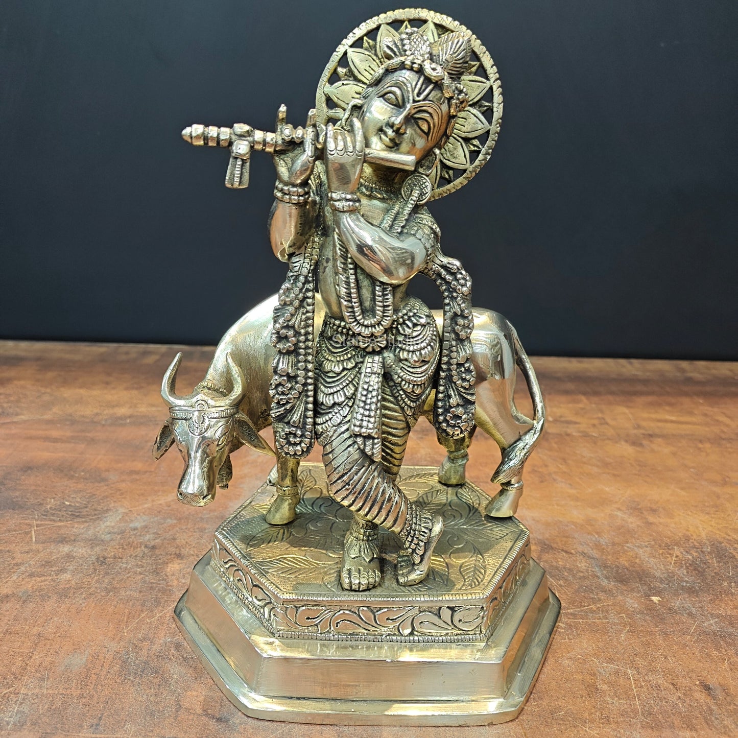 Brass Krishna With Cow Idol 12 Inch