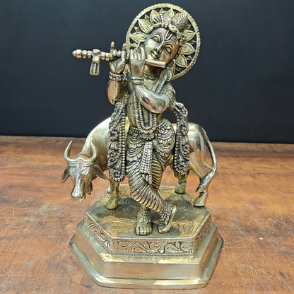 Brass Krishna With Cow Idol 12 Inch by vendor-unknown - Hindu Gods (View 3)