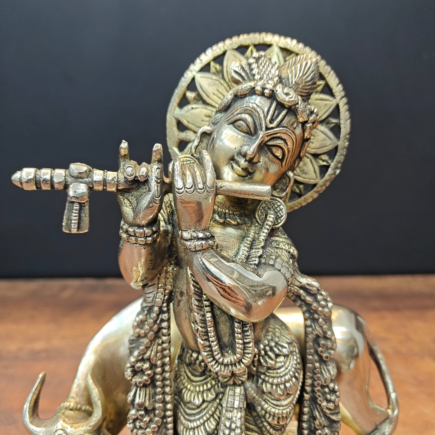 Brass Krishna With Cow Idol 12 Inch