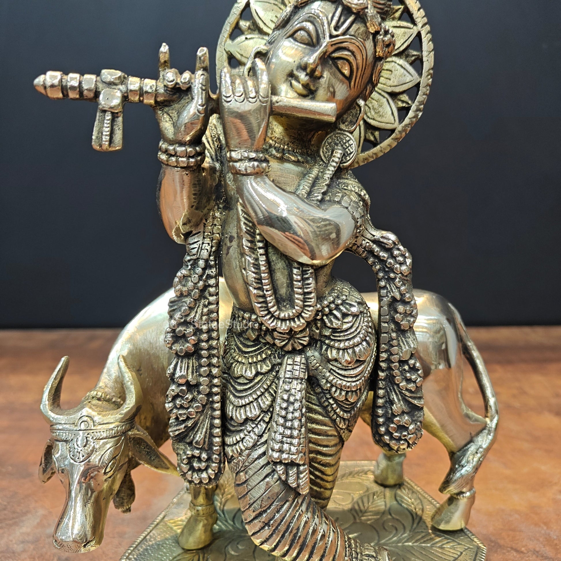 Brass Krishna With Cow Idol 12 Inch - Image 5