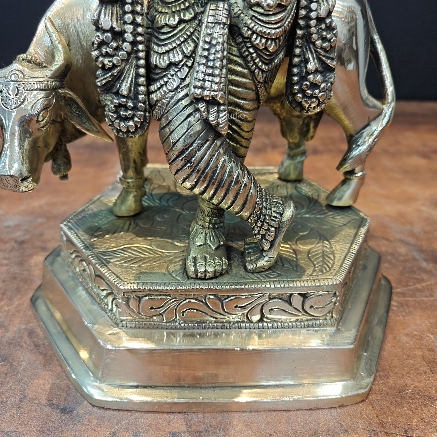 Brass Krishna With Cow Idol 12 Inch